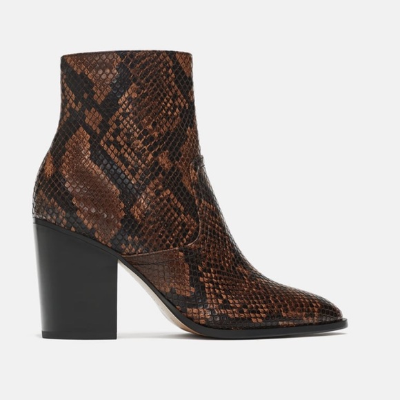 Zara Shoes - ZARA Heeled Animal Print Ankle Boots